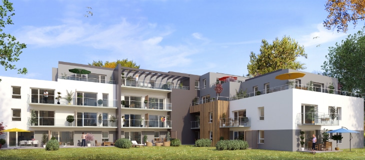 Vue de synthèse de la résidence Le Carré Vert à Plescop par Immo Golfe Bretagne