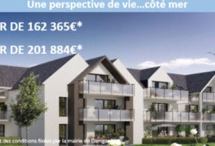 Affiche publicitaire pour la commercialisation d'appartements pour les primo accédants au sein de la résidence Horizon Marine à Damgan par Immo Golfe Bretagne