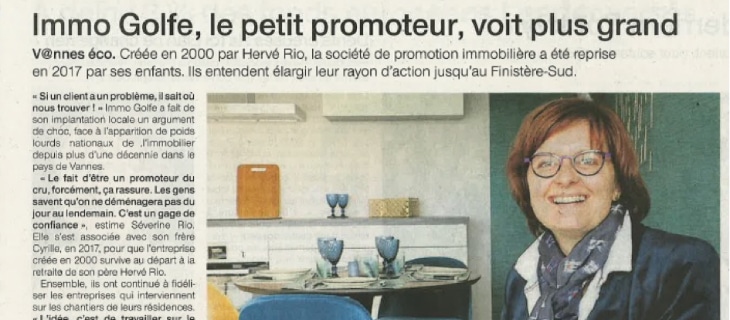 Numérisation d'un article sur le promoteur immobilier Immo Golfe Bretagne du Ouest-France du 7 janvier 2019